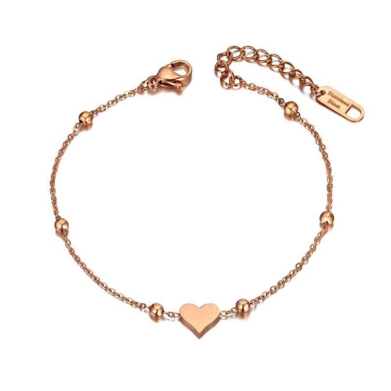 Pulseiras com pingente de coração em aço inoxidável e titânio para mulheres e meninas, pulseira de corrente dourada rosa fofa/romântica, joia B20069