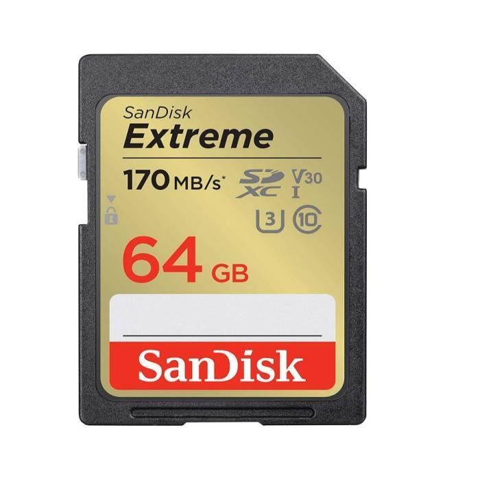 Tarjeta SDXC - SanDisk - Extreme - 64 GB - 170 MB/s - UHS-I Clase 10 U3