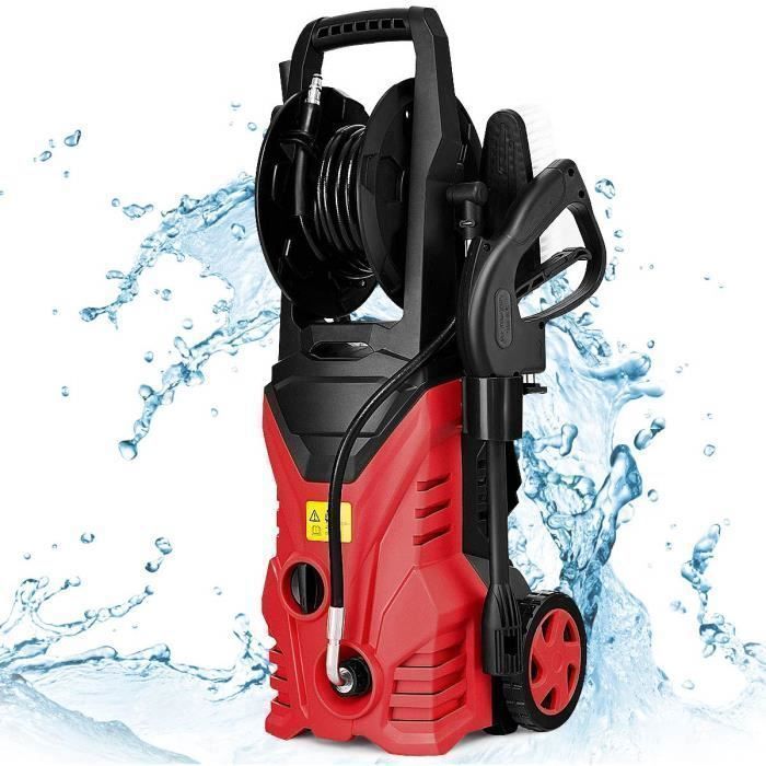 Hidrolimpiadora GOPLUS de alta presión, 140 bar, 1500 W, 300 l/h, boquilla de alta presión, manguera de 5 m con 2 ruedas, color rojo.
