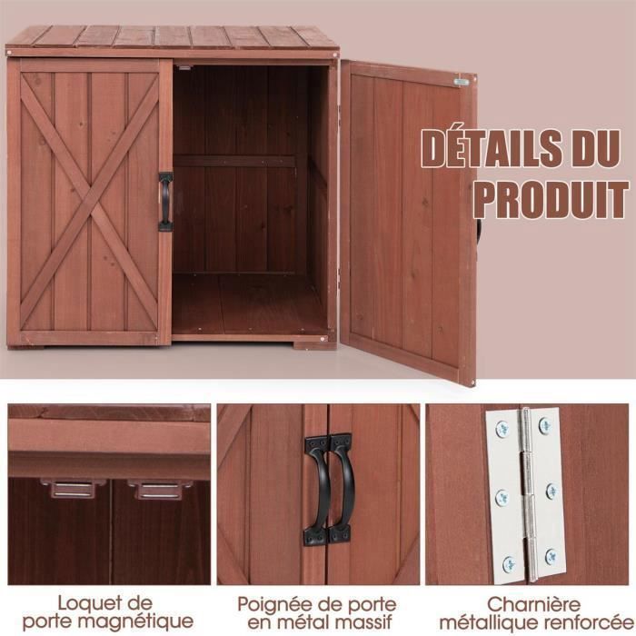 Armoire de Rangement en Bois de Sapin 77 x 56 x 72cm COSTWAY-Doubles Portes avec Poignées-Base Surélevée-Surface Résistante à l’eau