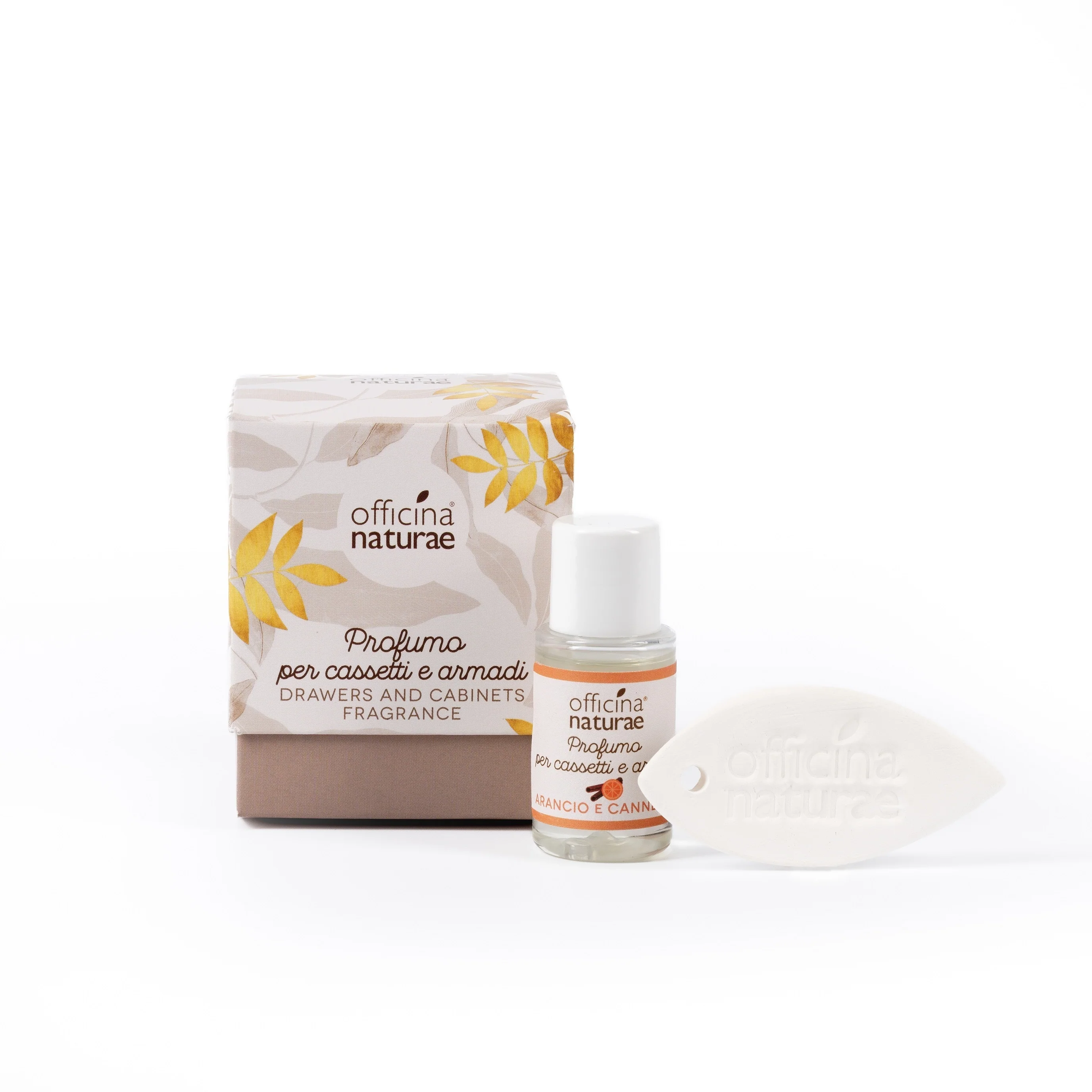 Officina Naturae PROFUMO PER CASSETTI E ARMADI con foglia in caolino realizzata a mano - Accessori per Profumi d'Ambiente, Prodotti bucato