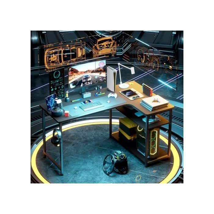 Gaming Desk - Corner Desk - Black - 100x80cm - Storage Shelves