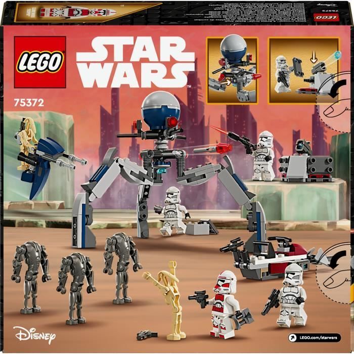 LEGO® 75372 Star Wars Pack de Combat des Clone Troopers et Droïdes de Combat, Jouet avec Speeder Bike et Figurine