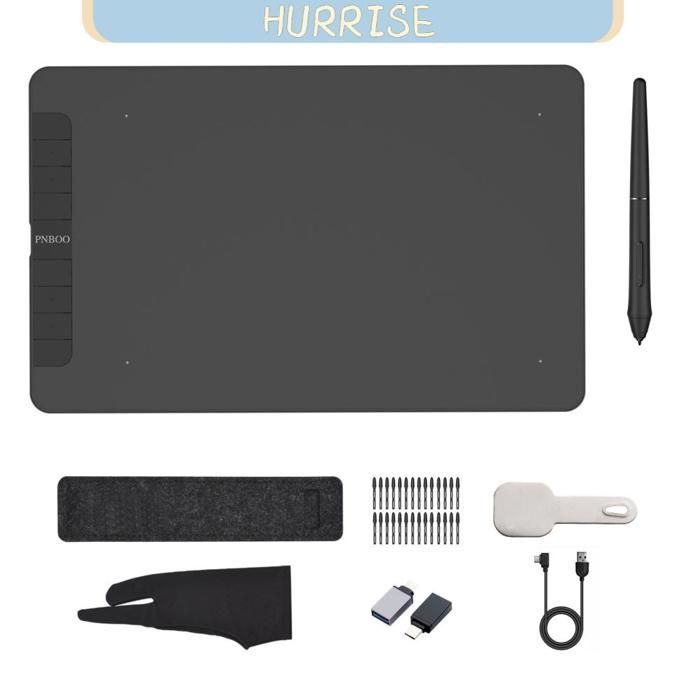 Tavoletta grafica digitale Tbest con 8192 livelli di pressione, funzione di inclinazione, pannello di lavoro e hardware inclusi, colore nero.