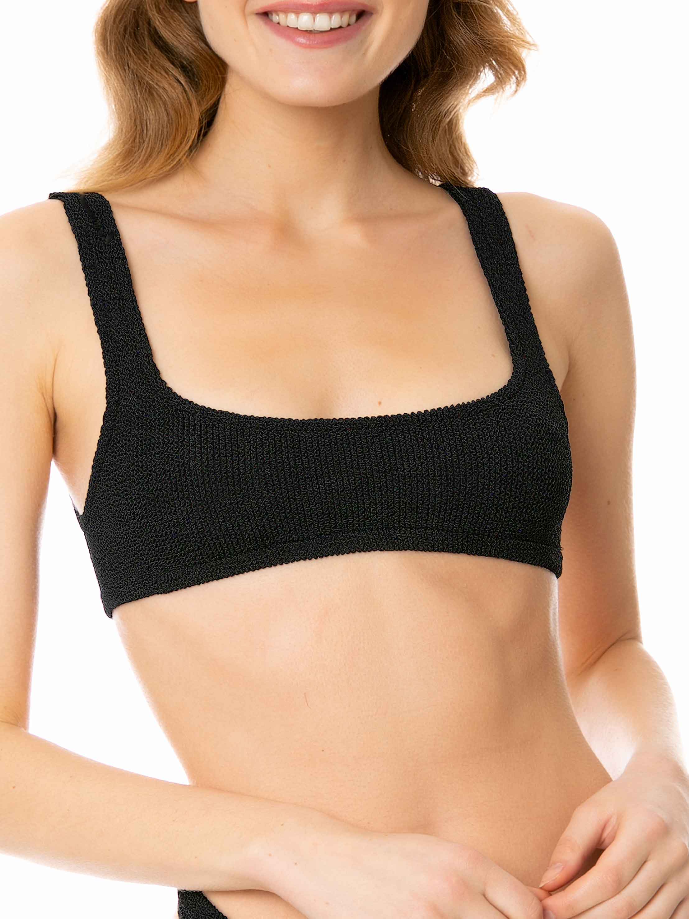 Haut de maillot de bain brassière noir froissé pour femme