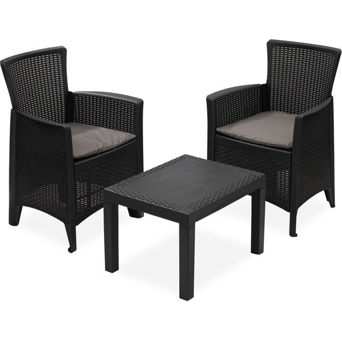 Conjunto de muebles de jardín - Polipropileno - IPAE - 2 personas - Bosque - 2 sillones con cojines + 1 mesa de centro - Antracita