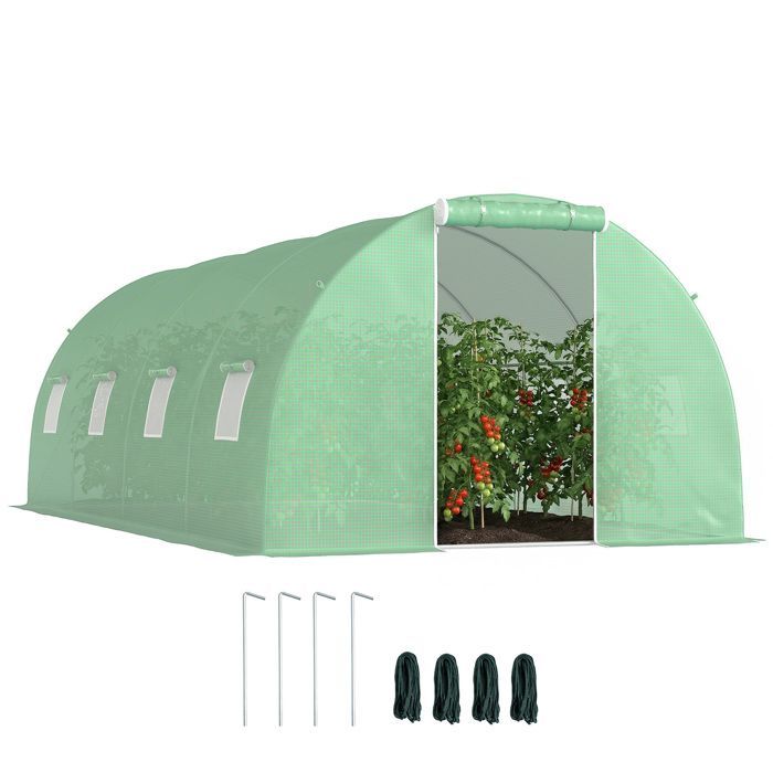 Invernadero tipo túnel Outsunny - 18 m², 8 ventanas, puerta con cremallera, estructura de acero galvanizado, cubierta de PE - 6x3x2 m - verde