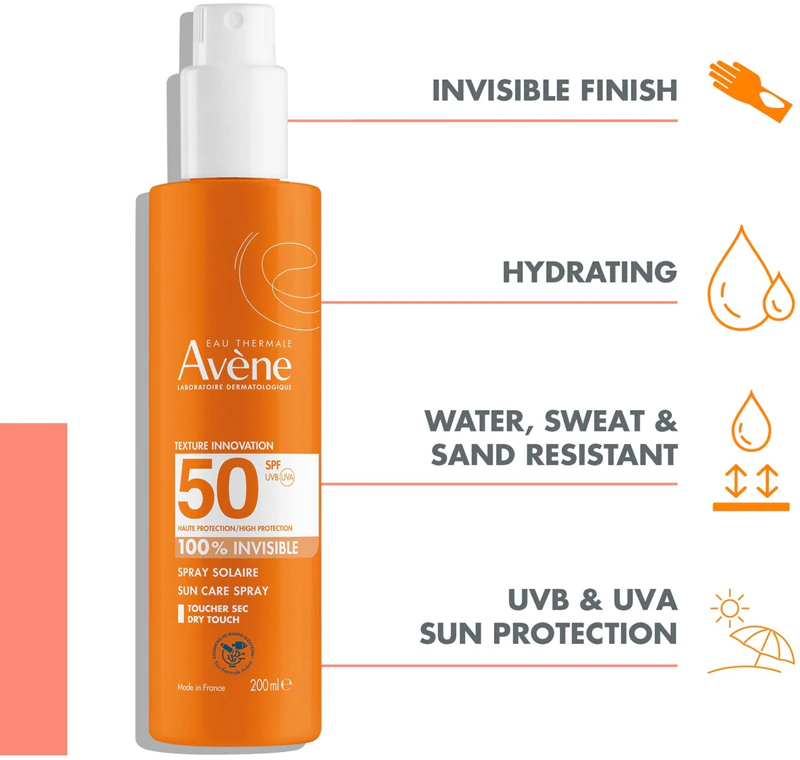 Spray de proteção solar Avène 100% invisível FPS 50
