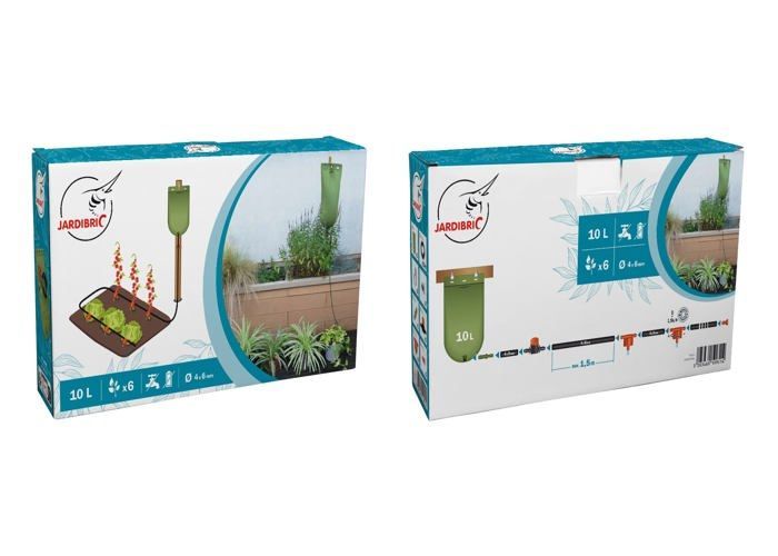 Kit d'arrosage goutte à goutte - 10 litres - 5m tuyau Ø6mm - 6 goutteurs réglables - Réservoir étanche