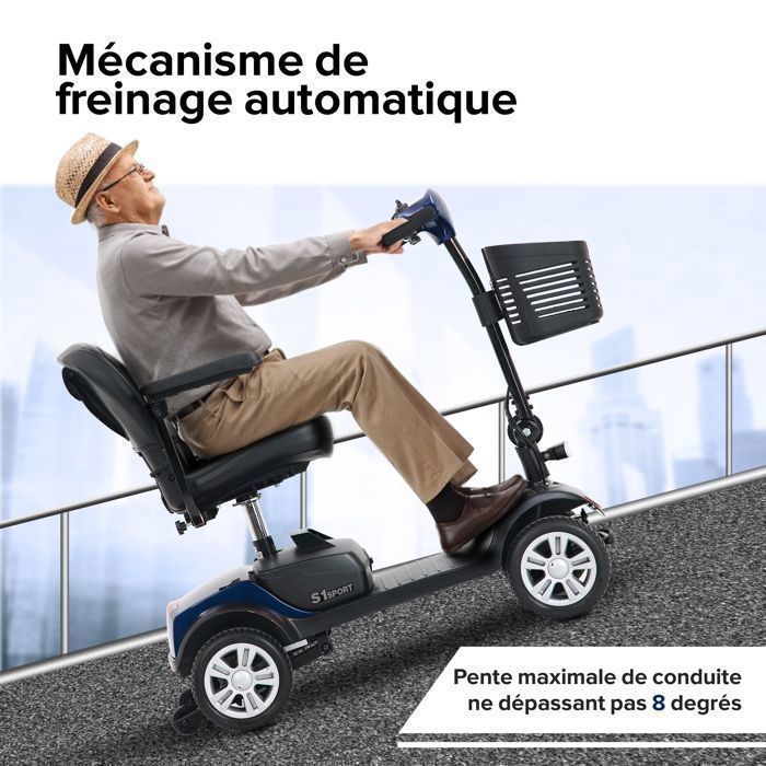 Scooter eléctrico de 4 ruedas S1 SPORT, 300 W, asiento giratorio de 360°, autonomía de 25 km, batería de plomo-ácido de 12 Ah. Movilidad para personas con movilidad reducida y personas mayores. - Azul.