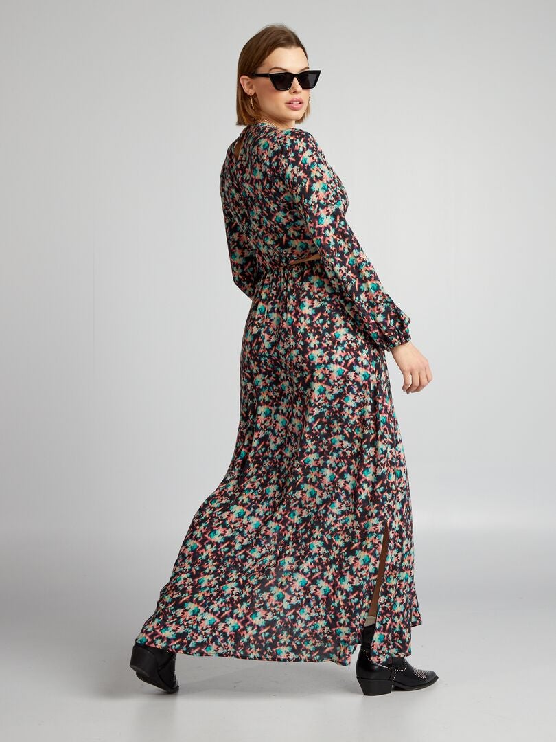 Lange jurk met print - ZWART