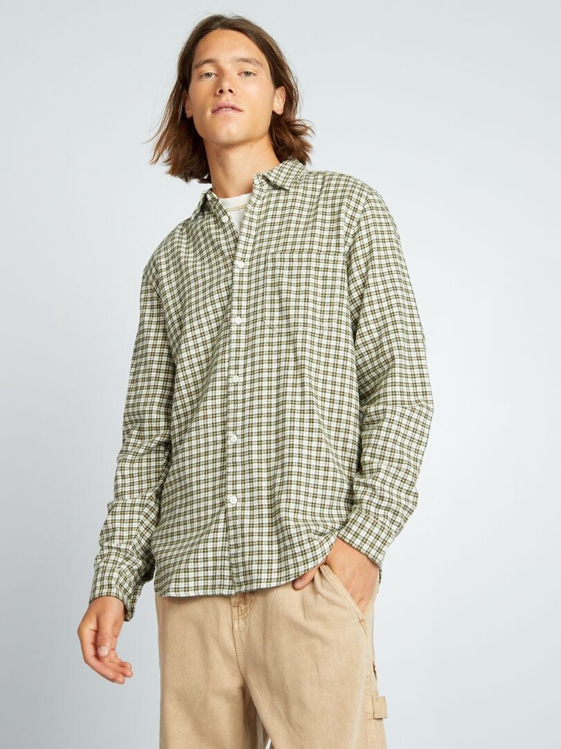 Camisa de flanela xadrez - cáqui