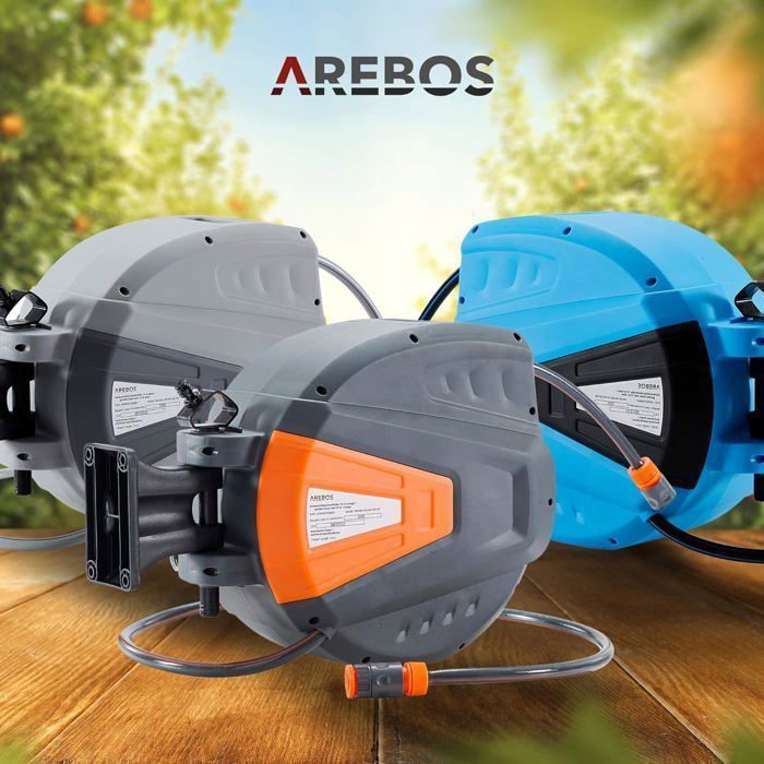 AREBOS Enrouleur de tuyau d'arrosage automatique de 30 m