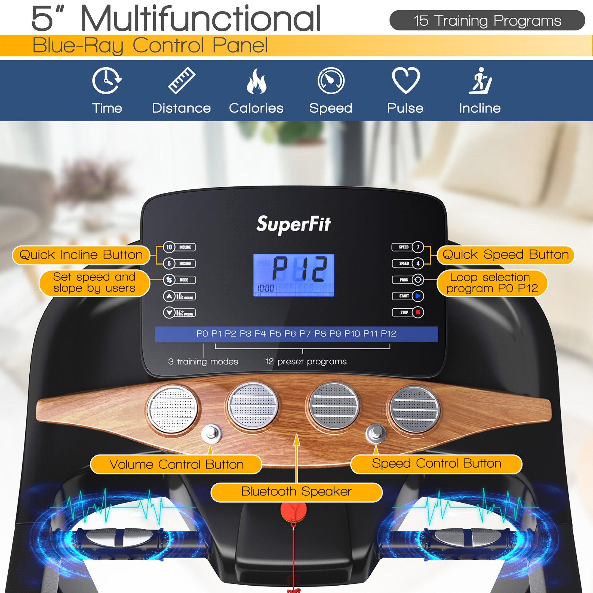 Superfit 3,75 pk elektrische opklapbare loopband met automatische hellingshoek en 12 programma's - Zie details