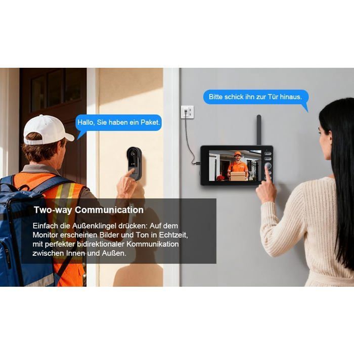Wireless doorbell, 1080P IP65, 4.3