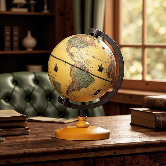 COSTWAY Wereldbol - 14 cm Educatieve Wereldbol voor Kinderen - Creatief Cadeau en Decoratie in Antieke Stijl, Ideaal voor Thuis en Kantoor
