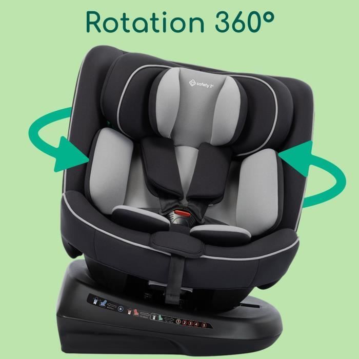 Seggiolino auto SAFETY 1ST Cosmo I-Safe I-Size, da 0 a 12 anni, 40 - 150 cm, con cintura di sicurezza, facile installazione, rotazione a 360°, nero.