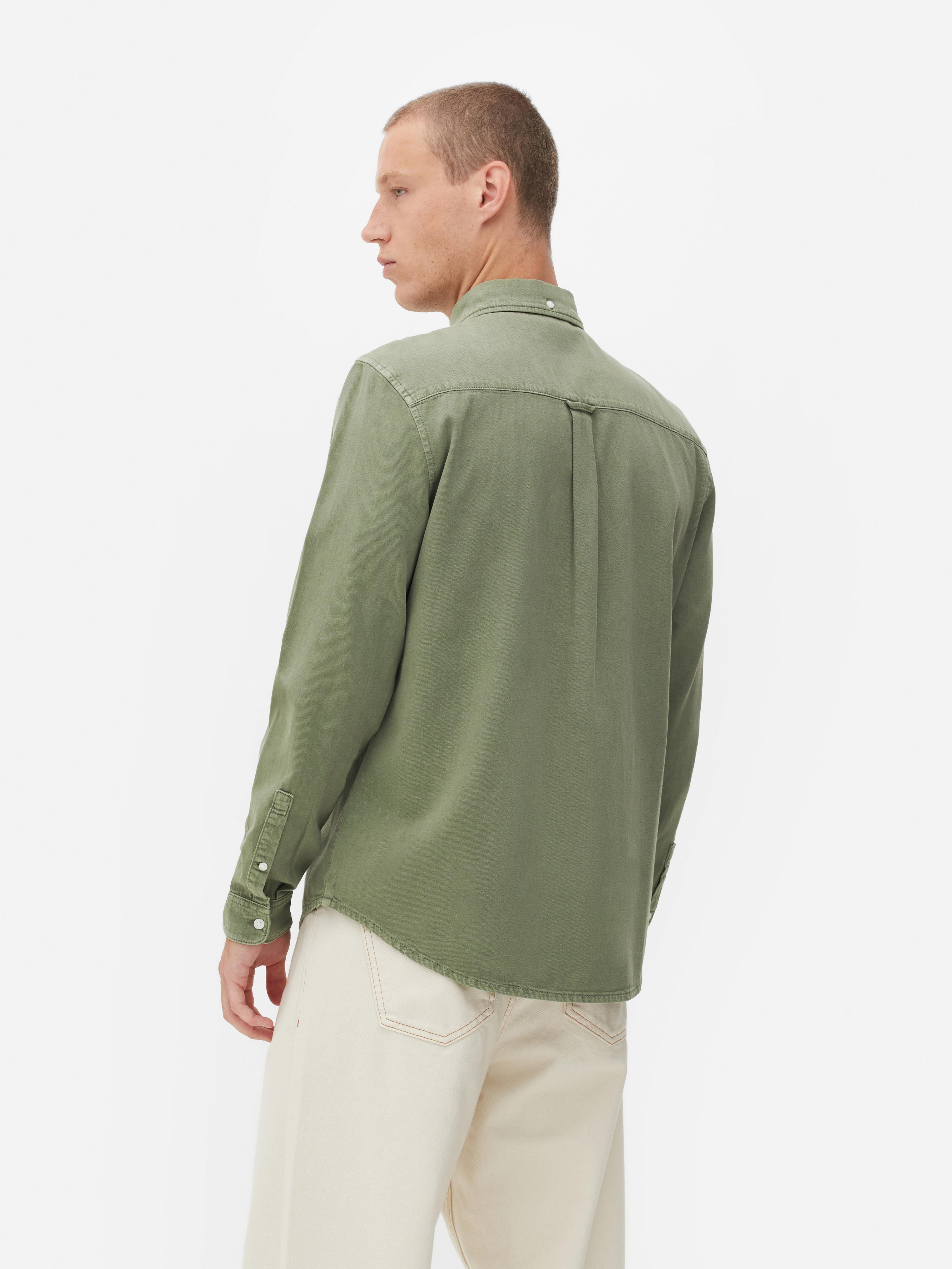 Cămașă cu mânecă lungă din bumbac twill Cămașă casual din bumbac twill cu mânecă lungă și închidere cu nasturi