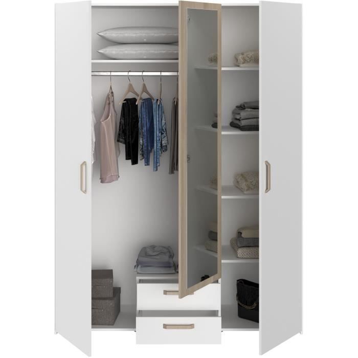 Complete slaapkamerinrichting voor volwassenen - DREAM - bed van 140x190/200 cm + 2 nachtkastjes + kledingkast - Decor in wit en eikenhout - PARISOT