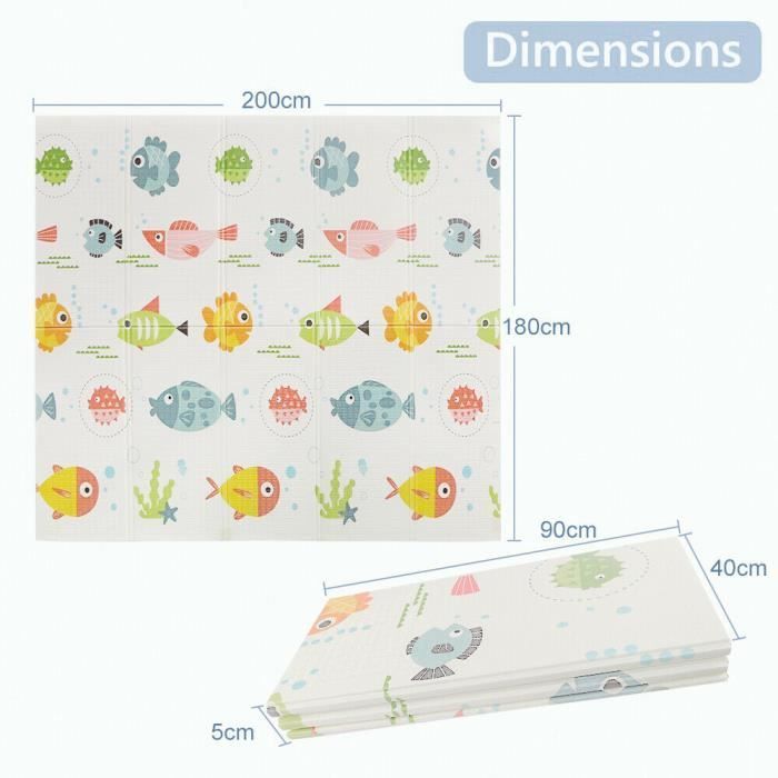 Tapis de jeu Tapis de jeu bébé imperméable pliable à 2 faces,Tapis pliable en mousse souple pour tout-petitsbébé en mousse