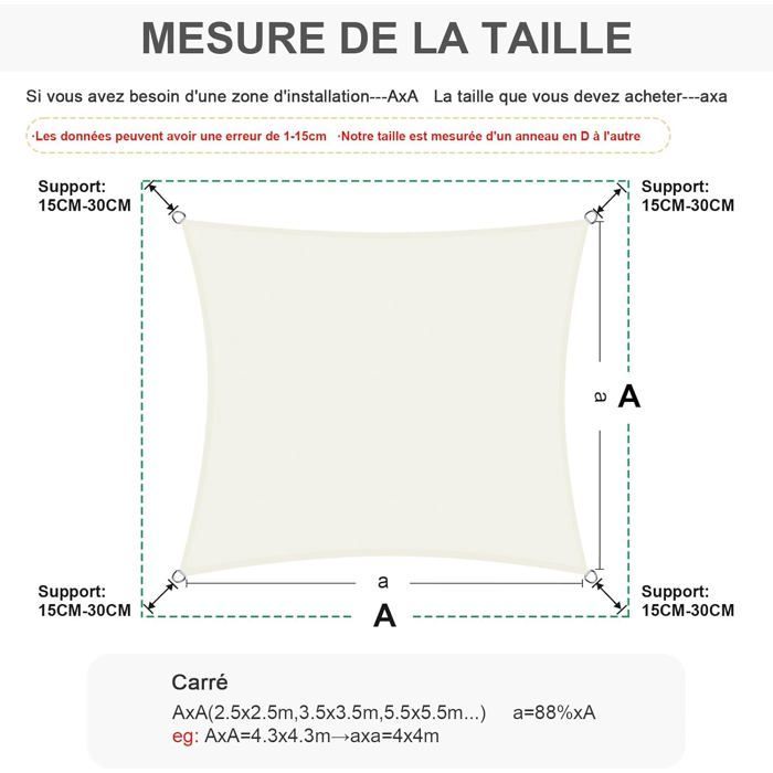 3x5m Rectangular Cream Shade Sail, Waterproof Fabric, 95% UV Protection, Outdoor Shade Sail for Garden and Terrace
