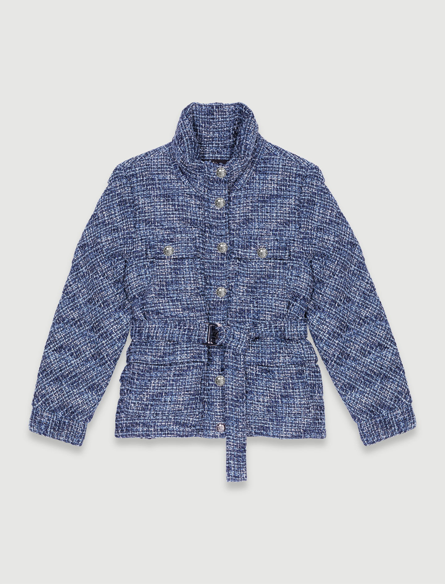 Gewatteerde tweed donsjas - Blauw