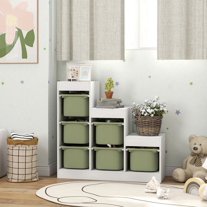 Mueble de almacenamiento de juguetes infantiles - AIYAPLAY - con 6 cajones extraíbles - 3 niveles de almacenamiento - 96 x 38,5 x 90 cm - Verde
