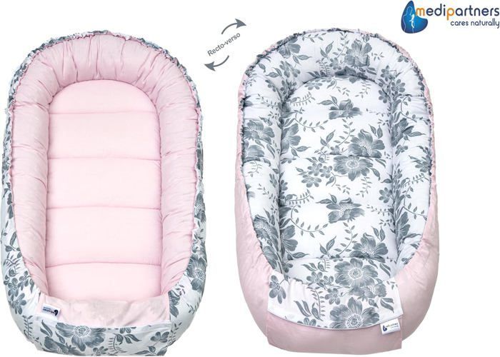Medi Partners 5-piece Baby Cocoon 100x60x15cm 100% Cotton Baby Bed Reducer (Berry with Rosa Minky)