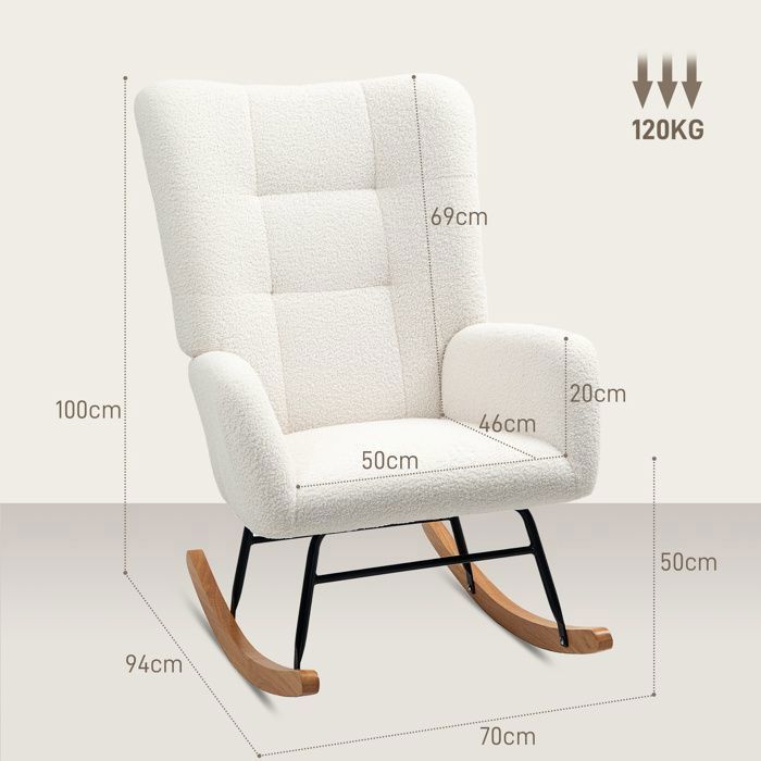 Fauteuil à bascule Homcom, avec accoudoirs, revêtement en tissu doux style Teddy Velvet, fauteuil confortable avec glissiè