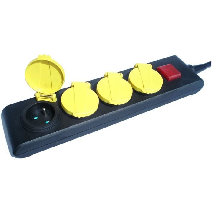 Régua de tomadas - GAO - IP44 - 4 tomadas, interruptor, cabo de 1,5 m