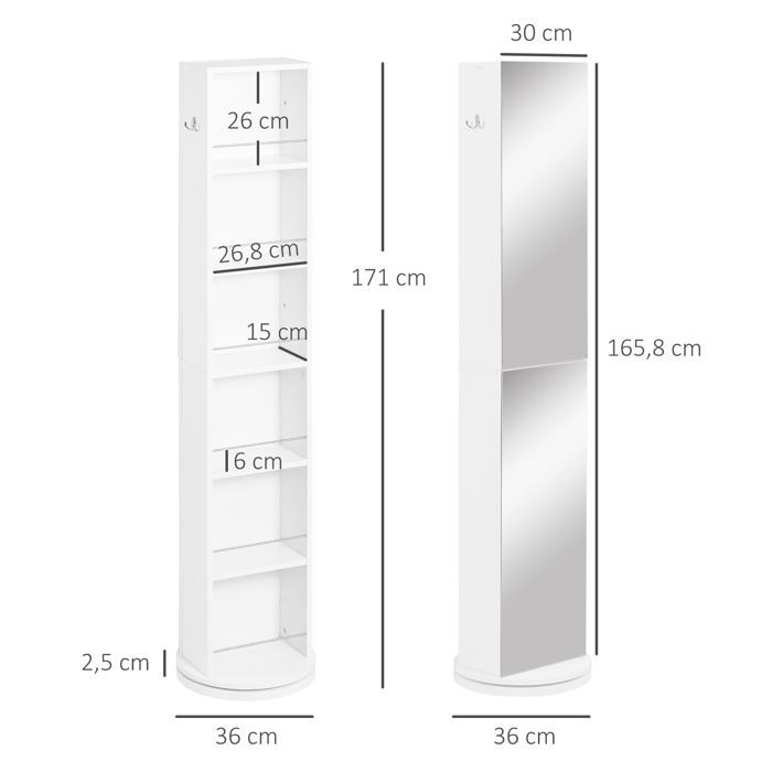 kleankin - meuble colonne de salle de bain - Panneau de particules - 36x36x171cm - Blanc