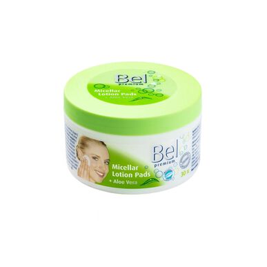 Discos de loción micelar Bel Premium con aloe vera, humedecidos con agua micelar limpiadora, 30 unidades.