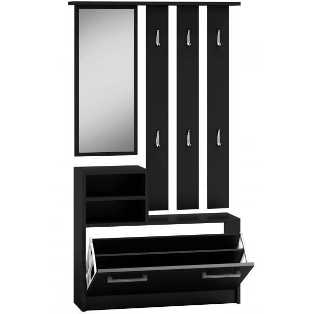 Hallway unit - VITTORIA - 6 hooks - Mirror - 2 niches - Shoe storage 180x85x24