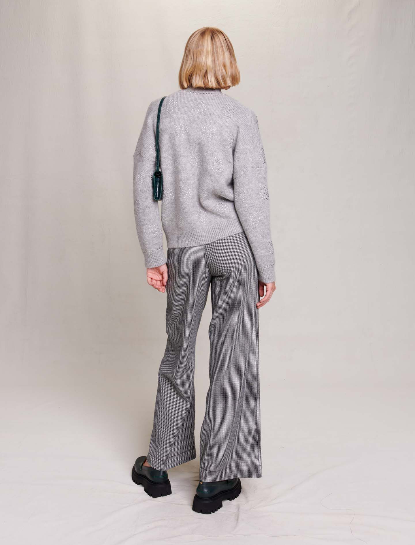 Cardigan met klavermotief en studs - Grijs