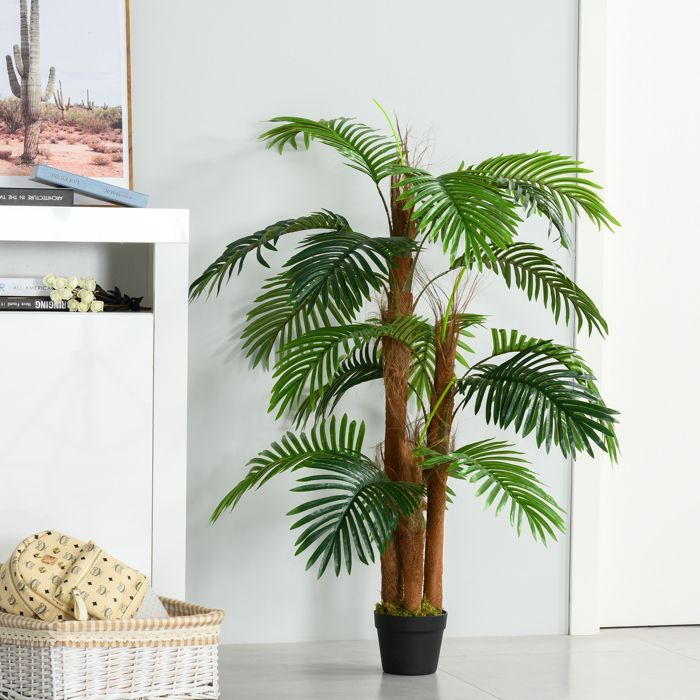 Palmera artificial - Outsunny - 1,2 m de altura, tronco, ramas, líquenes y hojas realistas - plástico - 1,2 m