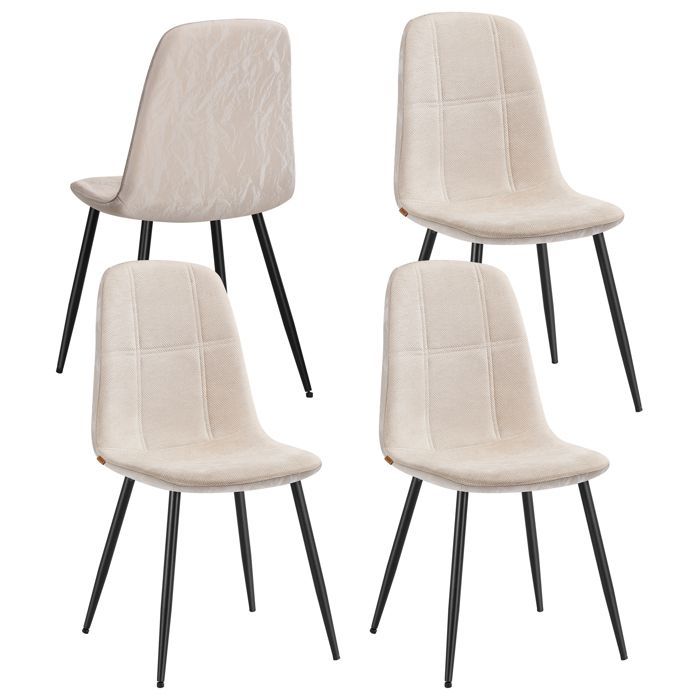 VASAGLE Dining Chairs, Set of 4, Metal Frame, Adjustable Feet, Chenille Fabric, Textured PU Leather, Cream White