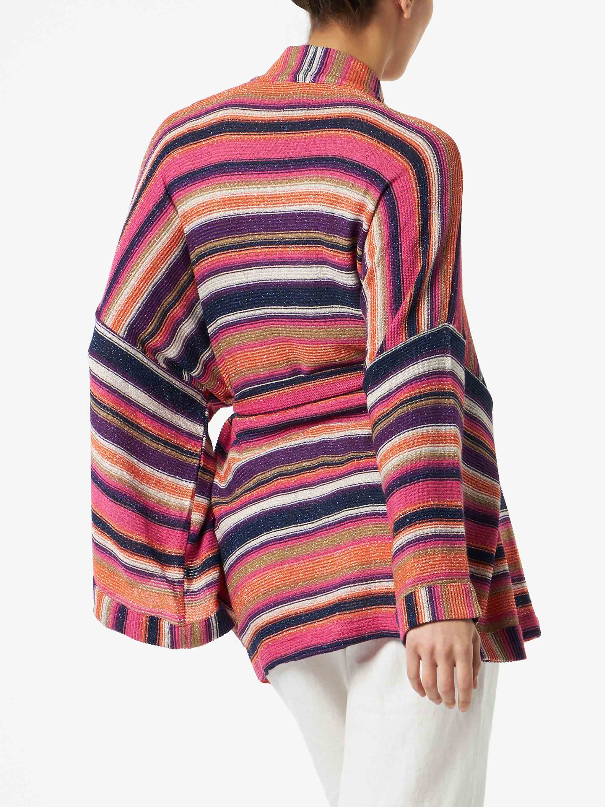 Flerfärgad lila stickad kimono