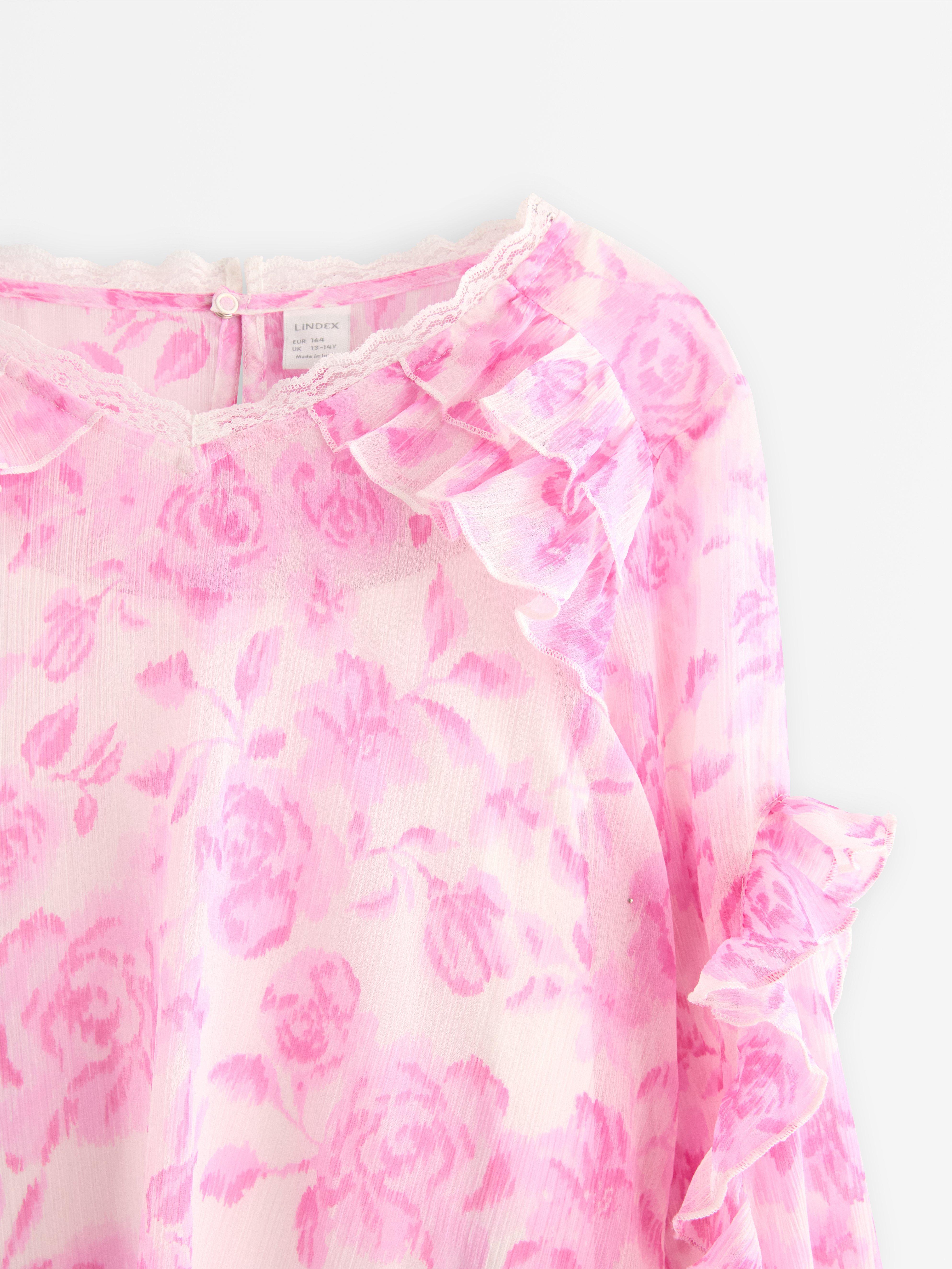 Bluse med rysjer Lys rosa