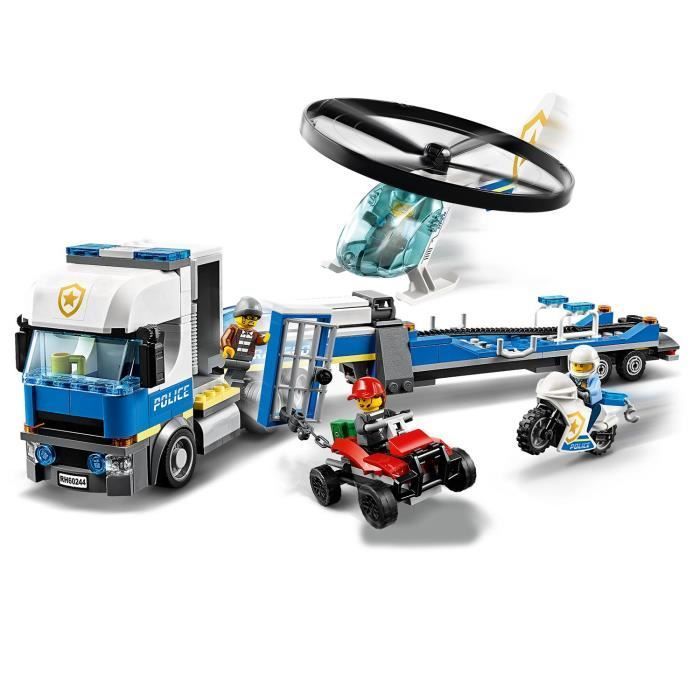 LEGO® City 60244 Le transport de l’hélicoptère de la police avec VTT Quad, Moto et Camion, Jouet pour Enfant de 5 ans et +
