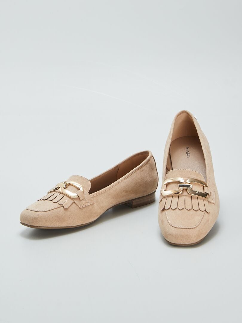 Gouden loafers met franjes en bandjes - BEIGE