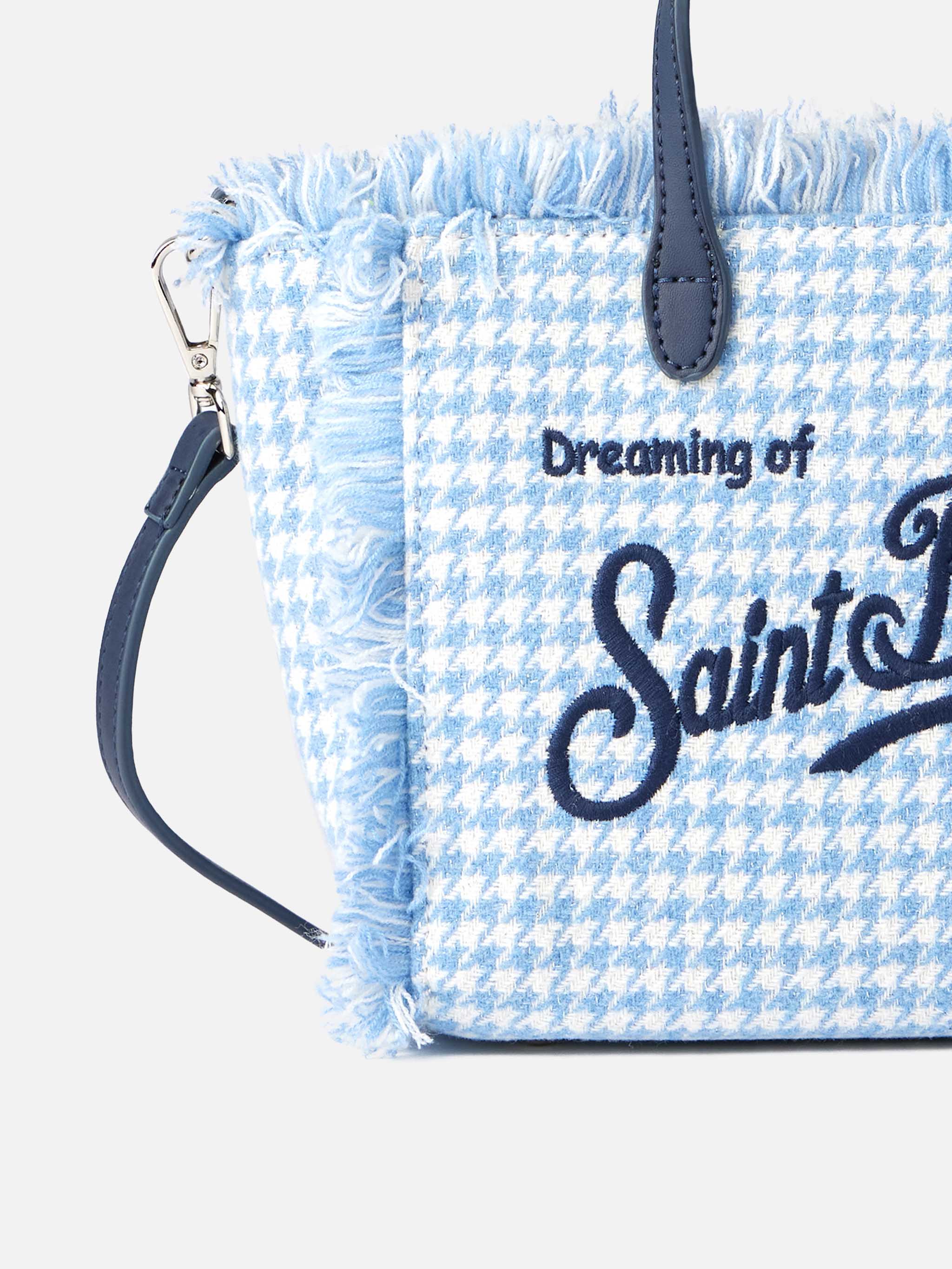 Mini Vanity Wooly Handtasche – Glänzendes hellblaues Hahnenmuster mit Reißverschlusstasche und abnehmbarem Schulterriemen | MC2 Saint Barth