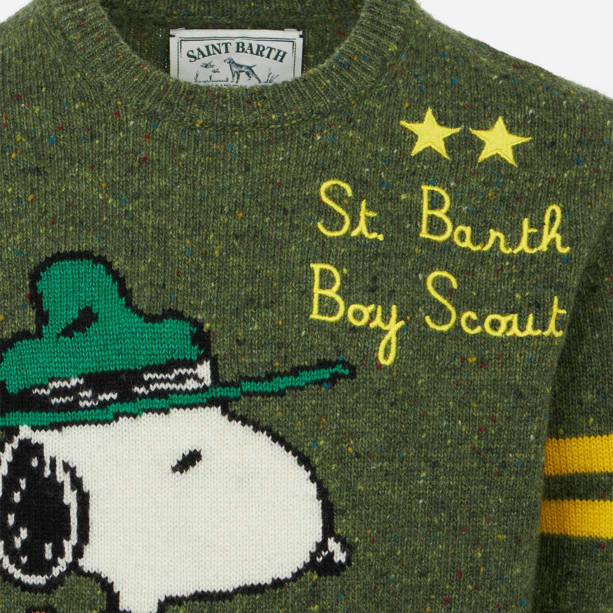 Maglione donegal girocollo da bambino con stampa jacquard Snoopy | SNO