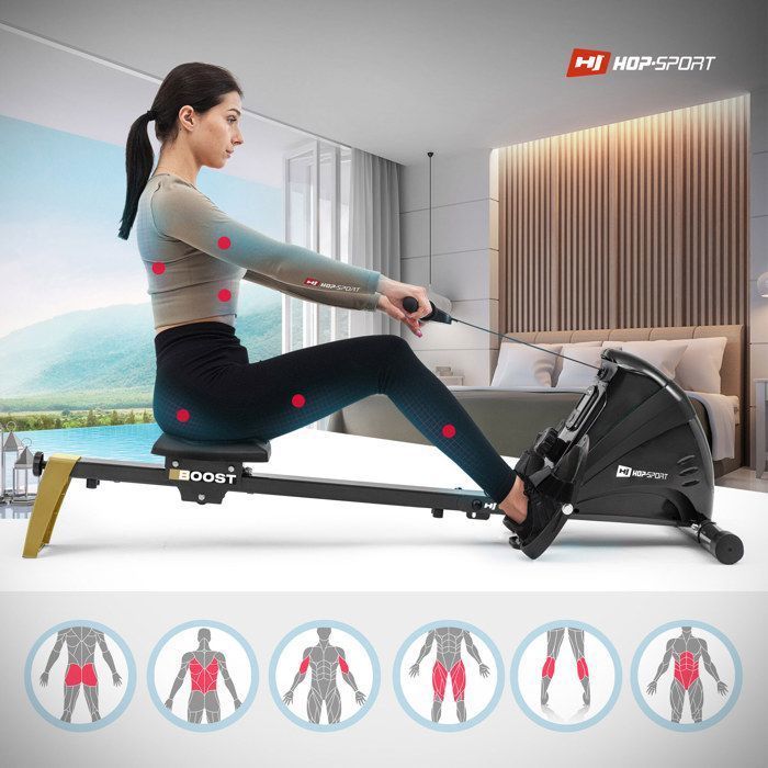 Hop-Sport HS-030R Boost opvouwbare roeimachine voor thuisgebruik, magnetische rem, 10 weerstandsniveaus, 9 kg vliegwiel, max. 120 kg