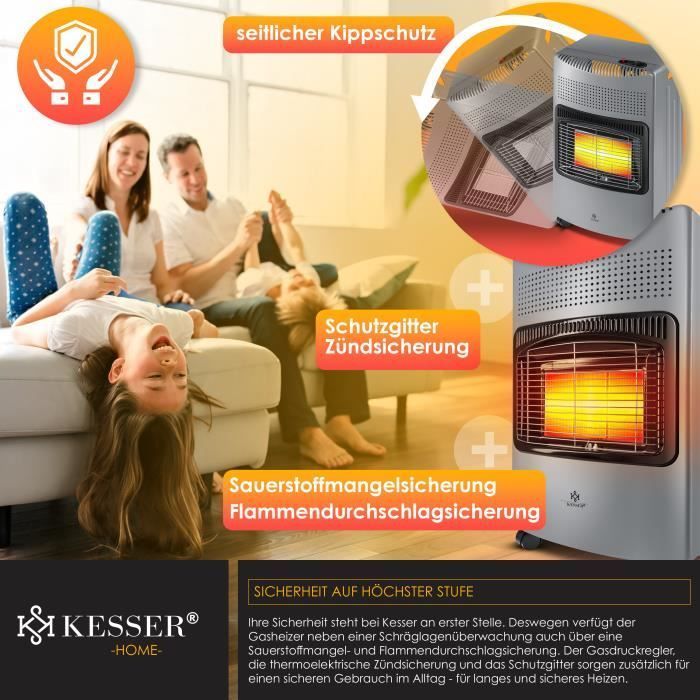 KESSER keramische gaskachel - 4200 watt - donkergrijs - inclusief drukregelaar - inclusief gasslang