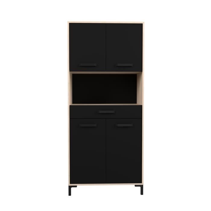 Aparador de cocina FACTORY - Acabado en roble y negro - 2 puertas + 1 cajón - Modular - Ancho 80 x Profundidad 43,3 x Alto 185 cm