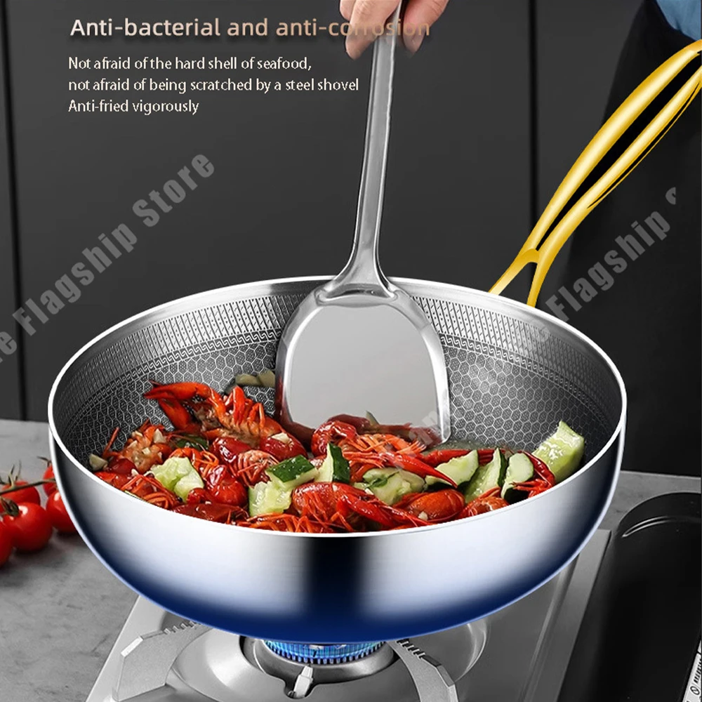 Poêle à frire en acier inoxydable 316, wok antiadhésif, cuisson alvéolée, casserole pour steak, compatible gaz et induction, ustensiles de cuisine.