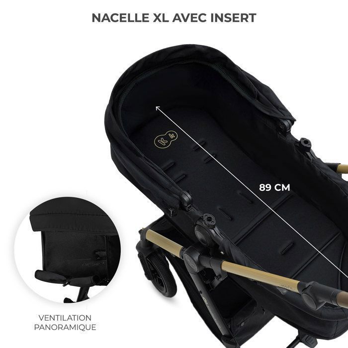 Kinderkraft MOOV2 XL 3-i-1-resesystem, med i-Size-bilbarnstol, stor XL-liggdel, resesystem, svart