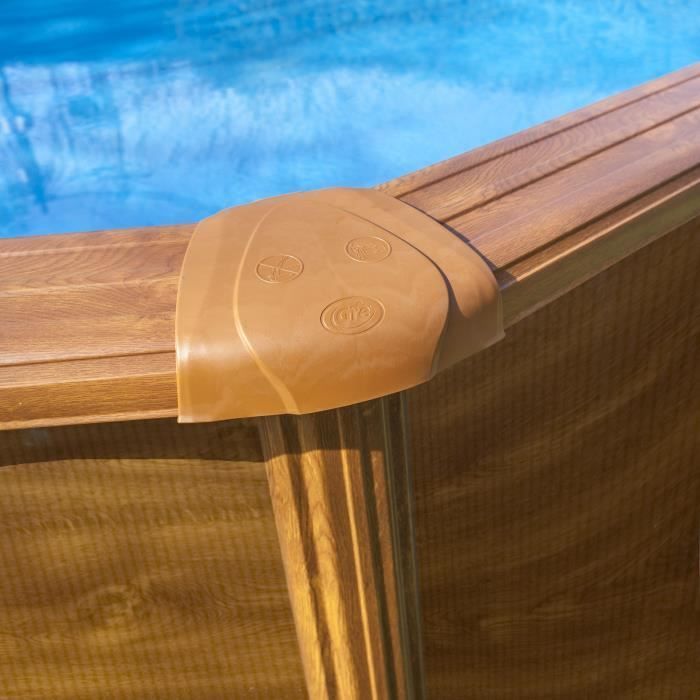 GRE - Kit Piscine hors sol acier ronde imitation bois - Ø370 x H122 cm (Livrée avec filtre à cartouche + échelle)