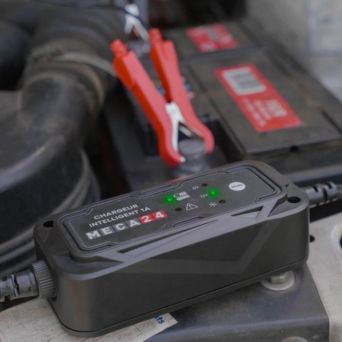 Cargador de baterías para motocicletas, quads, tractores y cortacéspedes - Carga de mantenimiento de 6V/12V - Cable y pinzas incluidos - Automático