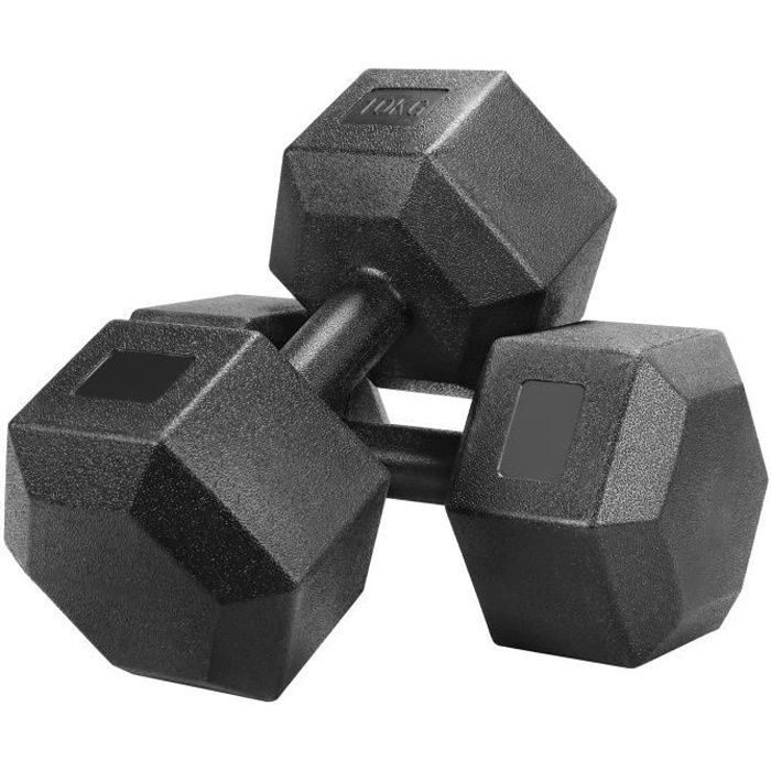 Juego de 2 mancuernas hexagonales Yaheetech, 10 kg cada una, par de mancuernas para entrenamiento con pesas y fitness para hombres y mujeres, hierro y PVC, negro.